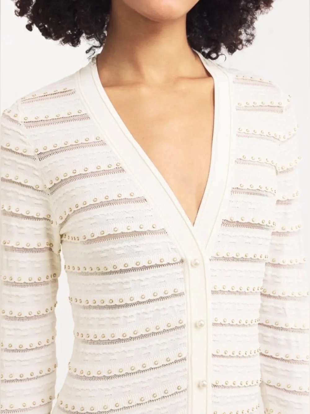 Sandro Beaded Knit Maxi Dress Size 42 Cream Faux Button Front - Picture 3 of 13